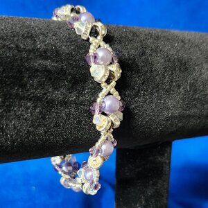 Graceful Violet Crystal & Lavender Flux Pearl Bracelet